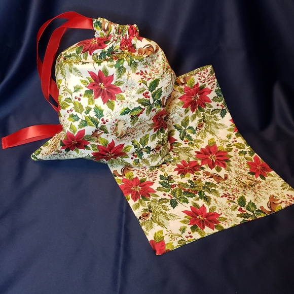 Christmas Fabric Drawstring Bag  12" h x 10" w Handmade - Picture 2 of 4
